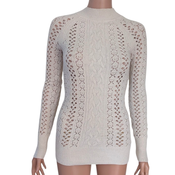 Free People Open Knit Ivory mock neck sweater tunic - Picture 1 of 7